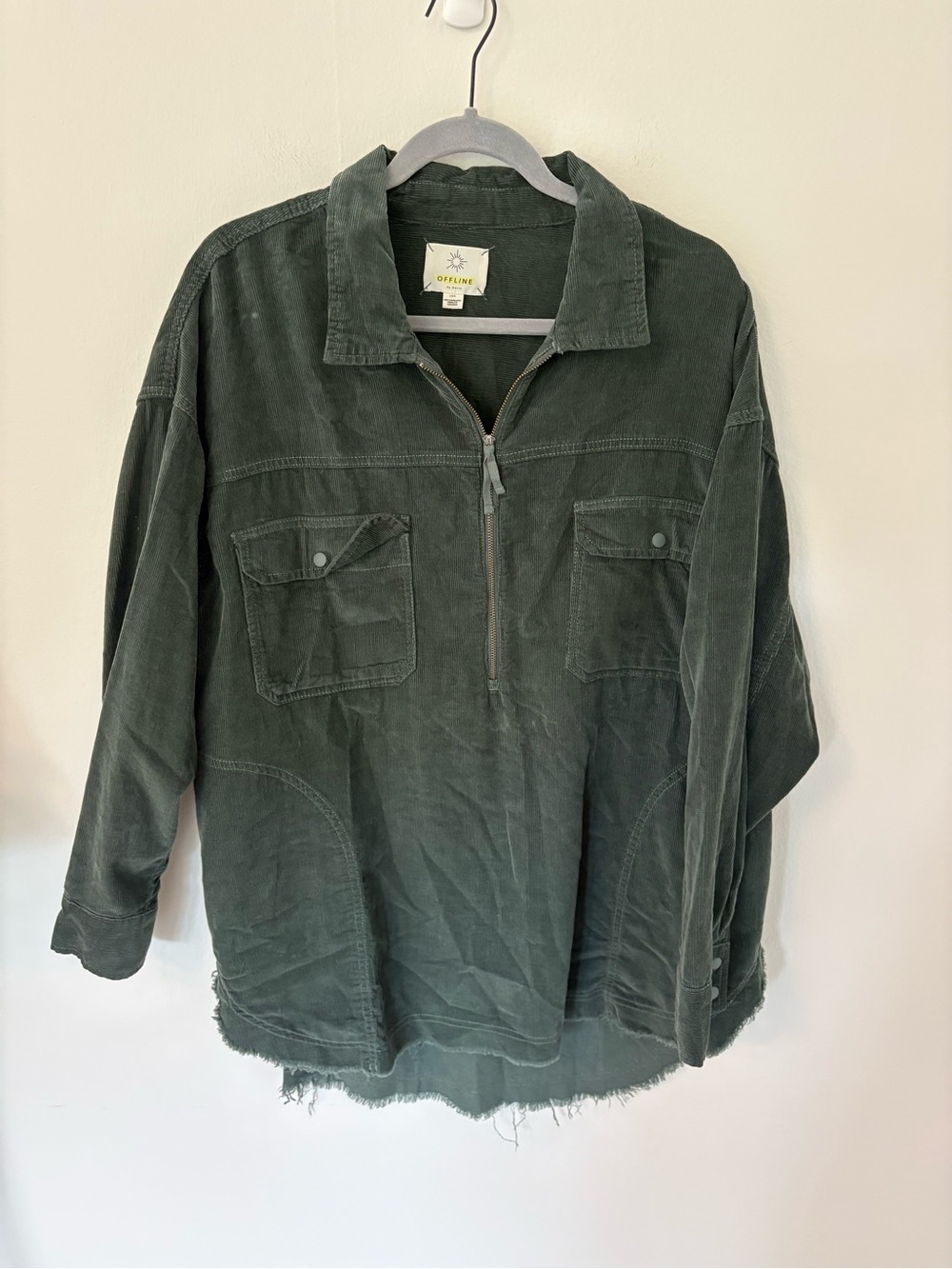 Aerie Half Zip Jacket - Green Corduroy